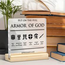 1Pc Armor Of God Bible Verse Acrylic Plaque - Inspirational Ephesians 6:10 Christian Decor For Home Office - Scripture Ornament Religious Gift Women Christmas Present Easter Birthday Pastor Appreciation Home Decoration - Black-a - View 8