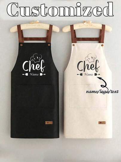 1pc Personalized Waterproof Chef Cooking Kitchen Apron, Customize Text Logo Name, Grilling Apron, Birthday Anniversary Graduation Wedding Gift