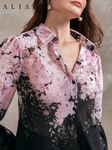 Aliao 高端印花长袖透视衬衫，度假风，春季女装，纽扣衬衫，情人节，派对上衣，优雅女士衬衫，夏季女装度假装 - 彩色 - 查看 3