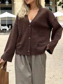 Women's Fall Winter Chunky Knit Cardigan Stylish Solid Ribbed Button Down V Neck Open Front Long Sleeve Sweater Jacket Oversized Loose Sweater Outerwear