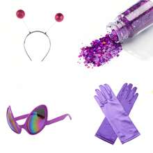 4pcs/Set Holiday Party Fun Cosplay Alien Halloween Valentine's Day Gift Glasses + Headband Mask Makeup Ball Party Gloves Hair Accessories Costume Props, New Glitter Sequin Christmas Party Stage Outfit