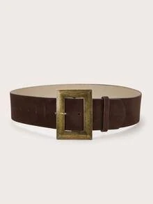 1 件女士复古铜方形扣天鹅绒宽腰带，适合连衣裙和外套 - 咖啡絨 - 查看 2