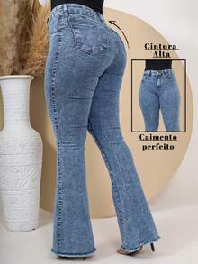 Women's Flare Jeans, Simple Casual Jeans, Pocket Zipper Button, Flare Pants, Office, Fall/Winter - 大理石紋 - 查看 1