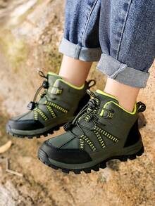 Dziecięce buty trekkingowe, skórzane buty sportowe do uprawiania sportów na świeżym powietrzu, antypoślizgowe i odporne na zużycie buty do biegania, regulowane rzepy, ciepłe na zimę - Czarne - Zobacz 2