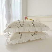 2pcs Floral Ruffle Pillowcase Set (Pillow Insert Not Included), Comfortable Breathable Soft Touch, Machine Washable, Suitable For Dorm, Bedroom, Hotel, All Seasons