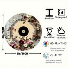 2D Flat - Room Decor Charming Floral Vinyl Record Design Metal Sign, Round Aluminum 2D Printed Decor, Vintage Wall Art, With For Home, Kitchen, Garden, Office - Unique Christmas Gift, Retro Metal - 彩色 - 查看 10