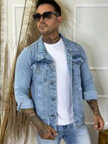 Men's Denim Jacket - 大理石紋 - 查看 1