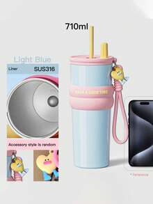 大容量 500ml/680ml/700ml/710ml 保温杯 – 带盖不锈钢咖啡杯，冷热饮旅行杯，车载杯架，FrienGrade 材质，带吸管盖架的壶嘴盖，防滑硅胶手持带，便携，适合户外、露营、办公室，可作为送给女朋友、学生、男孩的水瓶礼物