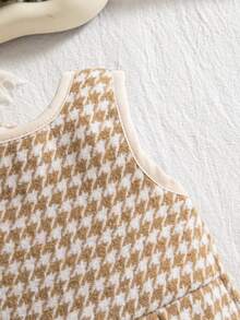 秋冬女宝宝优雅荷叶边卡其色千鸟格复古夹克和卡其色褶皱围裙法式连衣裙