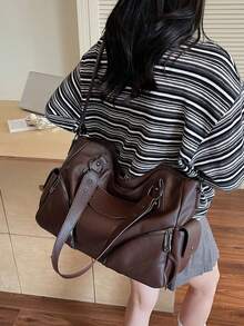Bolso de hombro de mujer de gran capacidad de unicolor, bolso de mujer de gran capacidad con textura de moda, bolso de mano grande, bolso de hombro y cruzado personalizado para mujer, adecuado para uso diario y universidad, adecuado para salir, compras, regalos, viajes, ir y venir