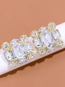 1 Pair Silver Square Crystal Rhinestone Clip-On Earrings