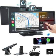 BDQ 10.26" Wireless Apple Carplay Touchscreen 2.5K +1080P Dash Cam, Portable Car Stereo GPS Navigation, Car Audio With Android Auto,Bluetooth, Airplay, Mirror Link, 64GB TF Card For All Vehicles