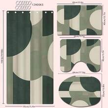 1/4pcs Green Abstract Geometric Pattern Bathroom Shower Curtain Set, Including Bath Mat, U-Shape Toilet Lid Cover, Waterproof Shower Curtain, Fashionable Decorative Curtain For Bathroom, Modern Style, Machine Washable Bathroom Decor - Multicolor - View 14
