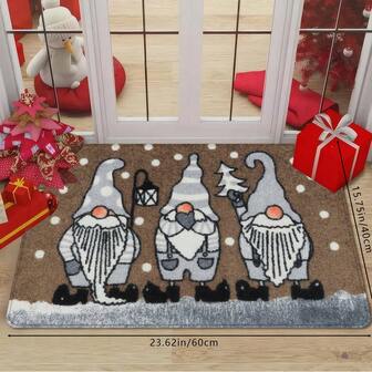 1Pc Three Dwarfs Print Pattern Doormat, Rectangle Quick-Drying Absorbent Polyester Carpet, Suitable For Indoor Outdoor Floor Home Bedroom Bathroom Kitchen And Dining Room Decoration, Fall Winter Birthday Party Gifts Xmas Holiday Courtyard Decor