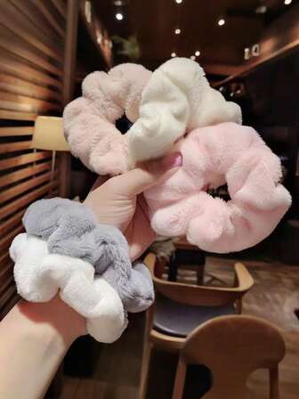 5pcs/Set 11cm Large Fluffy Scrunchies, Hair Scrunchies, Hair Accessories, Fashionable Versatile High-End Elegant Minimalist Style, Sport, Hair Ties, Scrunchy Hair Ties Ponytail