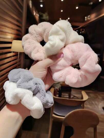 5pcs/Set 11cm Large Fluffy Scrunchies, Hair Scrunchies, Hair Accessories, Fashionable Versatile High-End Elegant Minimalist Style, Sport, Hair Ties, Scrunchy Hair Ties Ponytail Head Accessories Elastic Band