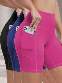3 Pack Women's High Waisted Yoga Biker Shorts Buttery Soft Stretchy Workout Shorts, Gym Activewear Set, Hot Pink/Navy/Black, Plus Size XL-5XL - 彩色 - 查看 1