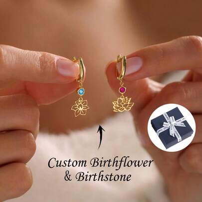 Customized Delicate Birthday Flower & Birthstone Necklace, Birthday Bouquet Necklace, Grandma Gift, Birthday Flower Jewelry, Birthday Flower Family Gift, Mother's Day Gift