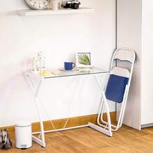 Padded Folding Chair - Easy Store Metal Frame Foldable Desk Chair For Office, Dining, Kitchen - Blue - View 7