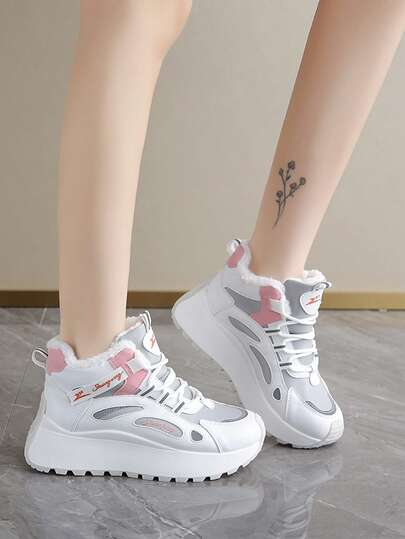 新款女士跑步鞋，保暖内衬，适合秋冬，尺码35-42加大码，厚底，轻便舒适防滑耐磨保暖，纯色时尚复古欧美风，必备单品