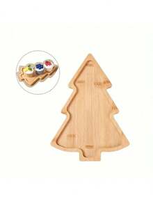 1pc Christmas Tree Wooden Tray, Available In 2 Styles: 3-Compartment 27.5*20cm And 1-Compartment 28*20cm, Home Christmas Decor, Christmas Kitchen Tabletop Decor, Christmas Decoration, 2024 New Christmas Dinnerware. Used For Serving Food, Snacks, Beverages, Sushi, Steak, Pizza, Desserts, Cakes And Breads, Breakfast Tray, Coffee Tray, Tea Tray, Charcuterie Board, Easy-Carry Recessed Handles, Household Kitchen Supplies. Christmas.