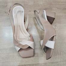 Women's Sandals With Low Block Heel, Elegant Casual - nâu/tự nhiên - Xem 6