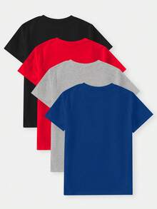 Purechapter 4pcs/Set Boys' Cartoon Letter Print T-Shirt Set, Casual Lightweight Comfortable Round Neck Short Sleeve T-Shirt, Multi-Color - Red - View 2