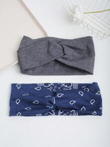 1 件波西米亚风格腰果花印花弹性扭曲头带，柔软面料，休闲百搭，适合通勤、瑜伽、锻炼、跑步、吸湿排汗运动头带，女士发带头巾头带吸汗带，发带 - 彩色 - 查看 13