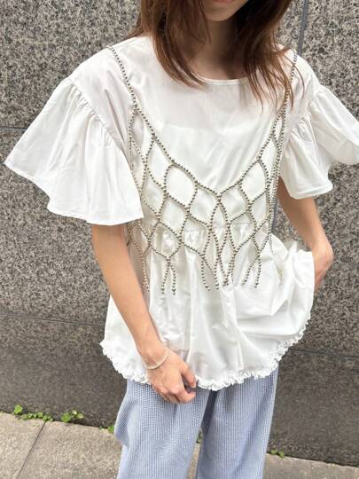 DEKUNER Handmade Beaded Camisole, Cardigan, Hollow Out Vest, Sweet & Cute Style, Versatile, Fashionable Outerwear, Slimming, Suitable For Women's Daily Commute Outfit