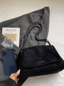 女士托特包，带链条的绒面软肩包，斜挎包，大容量腋下包，日常通勤钱包