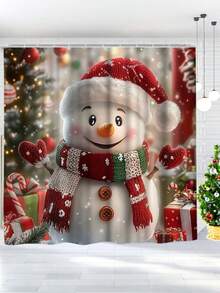 1/4 Piece Snowman Shower Curtain Set - White And Red, With Bathroom Mat And Hooks - Suitable For Christmas Bathroom Decor - Adds Holiday Atmosphere To Your Bathroom - Brings Festive Vibe To Your Shower Area