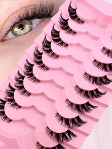 9 Pairs Half-Strip False Eyelashes, Cat Eye Natural Makeup Effect, Transparent Stem, Cartoon Style, Natural Transparent Stem, Short Accent Lashes, Winged Lashes, 3/4 Lashes, Reusable Eyelash Set - Cat Eye Lashes - View 7
