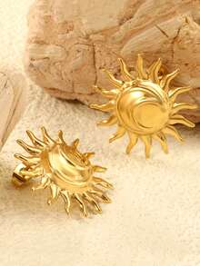 New Light Luxury Style Personalized Sun Belt Moon Gold Color Non Fading Waterproof Earrings For Women's Parties - Sun - View 2