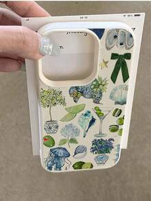 1个可爱复古清新绿色柠檬水母插画荔枝纹理防摔防滑软手机壳，兼容苹果手机，国际版，非国内版 - 彩色 - 查看 3