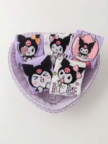 Sanrio 1/5 Paia di calzini Sanrio Kuromi carini con design a sfera di cristallo a forma di cuore, adatti per tutte le stagioni