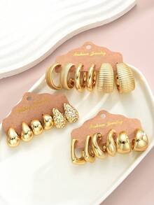 (Paper Card Colors Are Random )36/18/2pcs Geometric Textured Teardrop Golden Fashion Bohemian Style Earrings, Suitable As Gifts For Family And Friends For Holidays