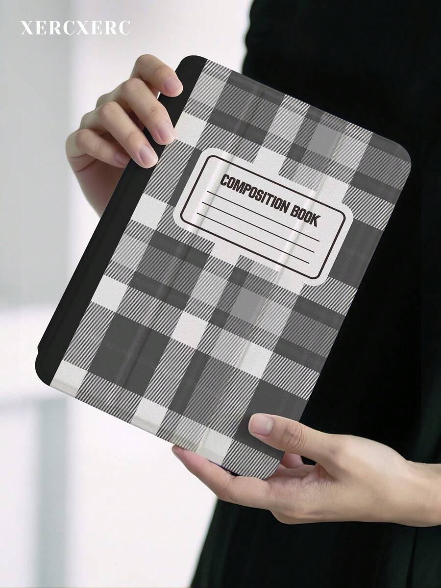 xercxerc Checkered Pattern With Composition Book Text Label PU Cover TPU Soft Back 3-Fold Stand Pencil Slot Shockproof Anti-Scratch Auto Wake/Sleep For IPad Pro 12.9/11/10.9 (2025/2024) IPad Air 11-Inch /10.9/10.5 IPad Mini 8.3 Galaxy Tab S10+/S9+/S9/S8+/S8/S7 FE /A9/A8/A7+ Cases IPad Air 11inch Case Fall IPad Case Back To School IPad Case - 彩色 - 查看 1
