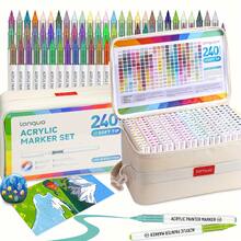LANGUO 96/192/240 Colors Straight Liquid Acrylic Marker Pens With Thick Storage Bag, For Scrapbooking, Black Paper, Drawing, Graffiti Writing, Craft Creation, And Professional Art Supplies - 彩色 - 查看 9
