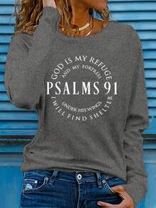 Women's Christian Faith Clothing - Psalm 91 Scripture T-Shirt "God Is My Refuge And Protector" - Soft Crew Neck Long Sleeve Top, Suitable For Daily And Special Occasions - Machine Washable Bible Scripture Shirt (Fast Shipping From Local Warehouse) 2025 - Xám - Xem 1