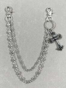 1 件复古双层十字链、钱包链、朋克牛仔裤链、口袋链、男士钥匙扣