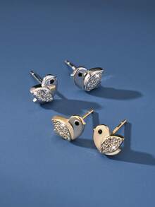 1 Pair 925 Sterling Silver Delicate Chic Versatile Niche Bird Stud Earrings For Women, Gift For Friends