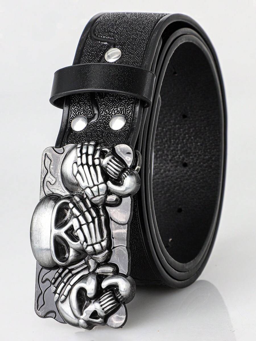 1 Stück Y2K Totenkopf & Teufel Muster Straßen-Stil Gürtel, Retro Gothic Dark Punk Mode Accessoire, geeignet für Lässig, Festivals, Partys, Herren Herbst/Winter Accessoire, geeignet für Teenager, junge Erwachsene, Herren, Lässig, Outdoor, Sport, Urlaub, Abschlussgeschenk, Geburtstag, Alltagskleidung - Schwarz - Übersicht 1