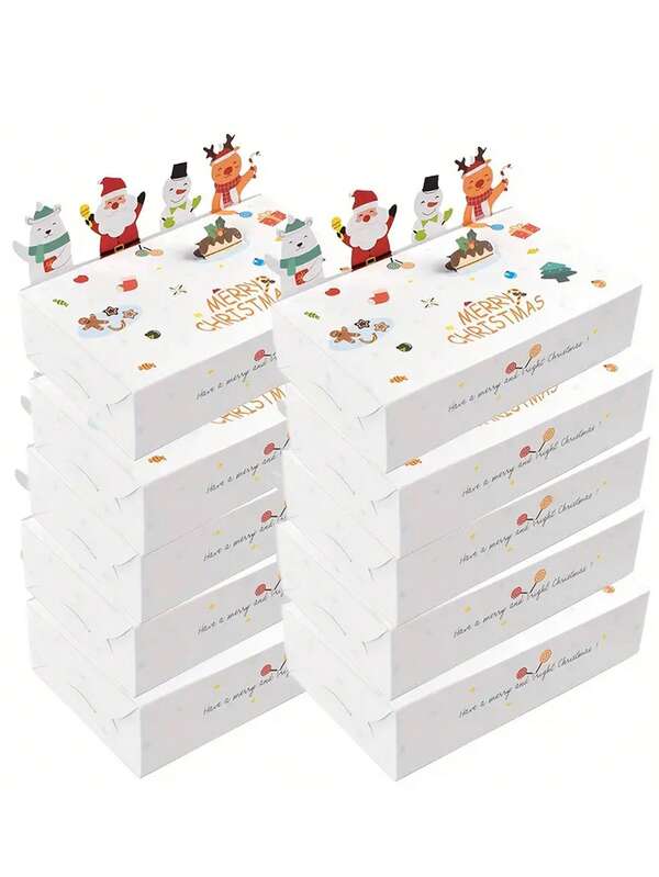 10pcs Christmas Gift Packaging Gift Box, 3D Santa Claus, Snowman And Reindeer Design, Colorful Paper Christmas Gift Box, Sealed Design, Suitable For Candies, Holiday Snacks And Christmas Gifts, Very Suitable For Christmas Christmas Gift Packaging
