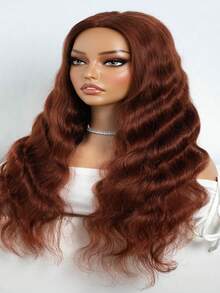 Reddish Brown Body Wave Lace Front Wigs Human Hair 200 Density 13x4 HD Transparent Lace Frontal Wigs For Women Pre Plucked Bye Bye Knots Water Wave Human Hair Wig With Baby Hair 40inch - 棕色 - 查看 7