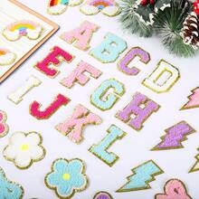 Preppy Chenille Patches Self Adhesive Embroidered For DIY Clothing,Include 52 A-Z Chenille Letter Patches Stickers,20 Rainbow Flower Lighting Bowknot Stick On Patches For Backpacks Hats Jackets - abc - 查看 5