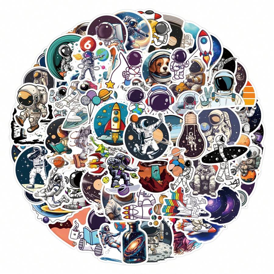 110 件宇航员贴纸美观贴纸高品质贴纸贴花剪贴簿、日记本、笔记本电脑、保险杠、滑板、水瓶、电脑、手机贴纸可以为您的生活带来很多乐趣，是送给成人的完美礼物 - 彩色 - 查看 1