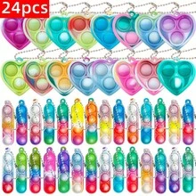 24/48pcs Random Colors And Random Styles Pop Fidget Keychain - Mini Fidget Toys Bulk Party Favors For Kids - Boys Girls Push Pops Bulk Toys - Its Small Prizes For Kids Classroom Birthday Party Favors Bubble Poppers