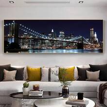 Quadro em tela com a Ponte do Brooklyn (1 peça) - Pôster em tela com a paisagem urbana da Ponte do Brooklyn, decoração de parede moderna com vista para a cidade, presente perfeito para casa e escritório, tecido impresso à prova d'água, sem moldura, decoração de parede.