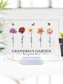 Grandma's Garden Love Grows Here Beautiful Birth Month Flower Gift For Grandma Mom Personalized Horizontal Rectangle Acrylic Plaque