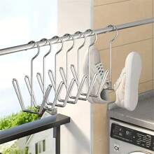1/2/3/4/5/6/7/8/9/10pcs Stainless Steel Shoe Drying Rack, Household Shoe Drying Rack, Outdoor Balcony Windproof Hook, Drying Rack - Silver - View 2